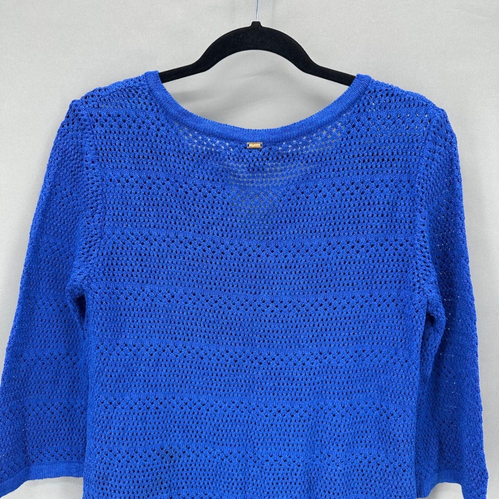 Vintage ST JOHN SPORT Marie Gray Blue Crochet V Neck Top Womens Size M Old Money - Picture 8 of 11